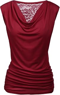 Zeagoo Women's Ruched Cowl Neck Tank Top Sleeveless Stretch Blouse Side Shirring
