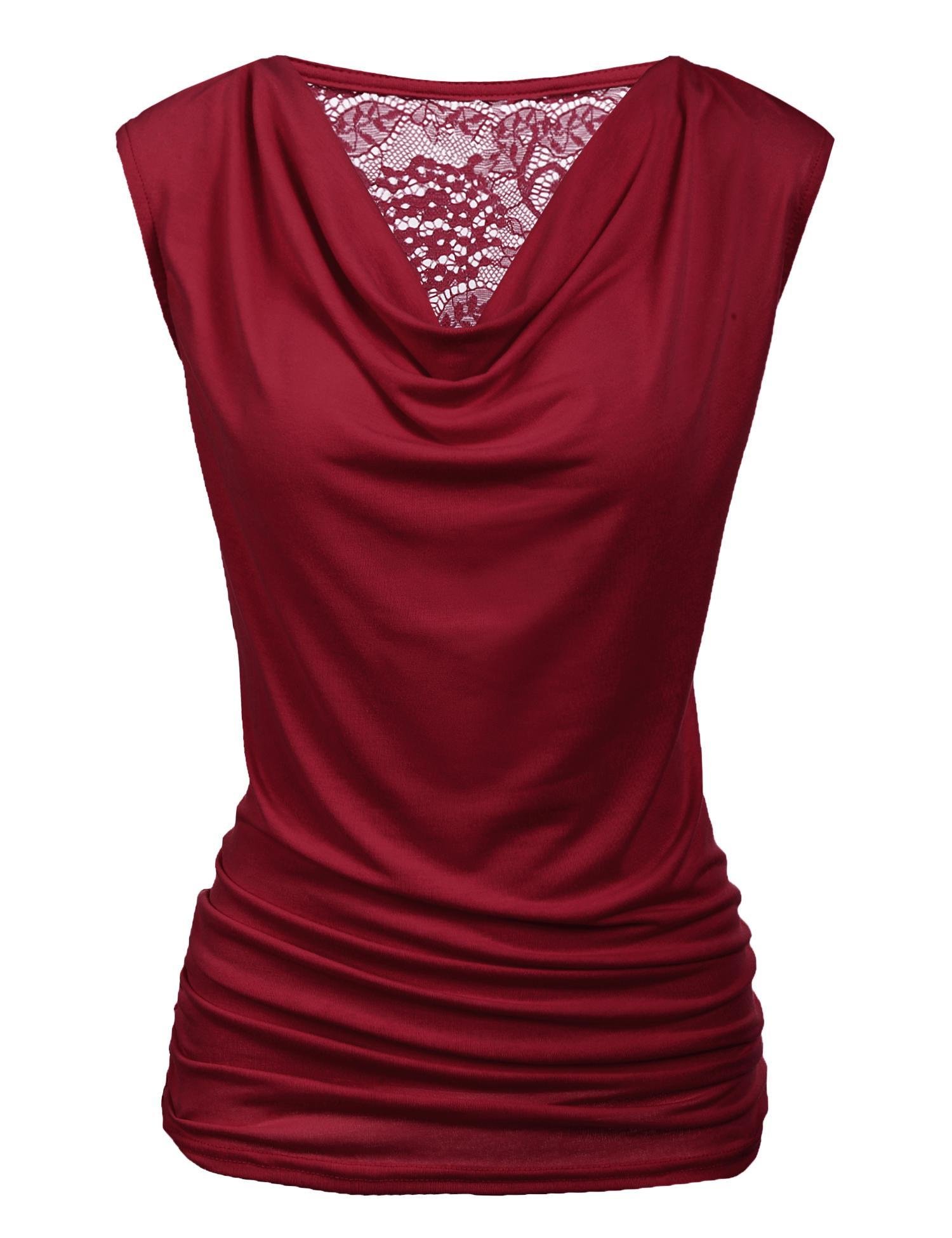 Zeagoo Women's Ruched Cowl Neck Tank Top Sleeveless Stretch Blouse Side Shirring