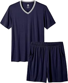 MoFiz Men's Pyjamas Summer Short Pyjamas Two Piece Pajamas Set Short Sleeve V Neck Pyjamas Shirt and Shorts Soft Comfortable with Pockets
