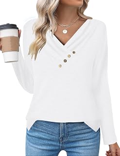 Zeagoo T-Shirt Long Sleeve Women Blouse Casual Shirts V-Neck Basic T Shirt Lightweight Solid Tunic Elegant T-Shirts
