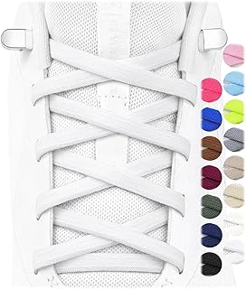 Stepace 2 Pairs Flat Elastic No Tie Shoe Laces for Kids and Adults Sneakers | Easy slip-on fit, comfortable stretch and secure hold, cut-to-fit length, 26 colors and spare metal buckles