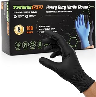 TREEGO Black Disposable Nitrile Gloves, 6 Mil, Large, 100 Count