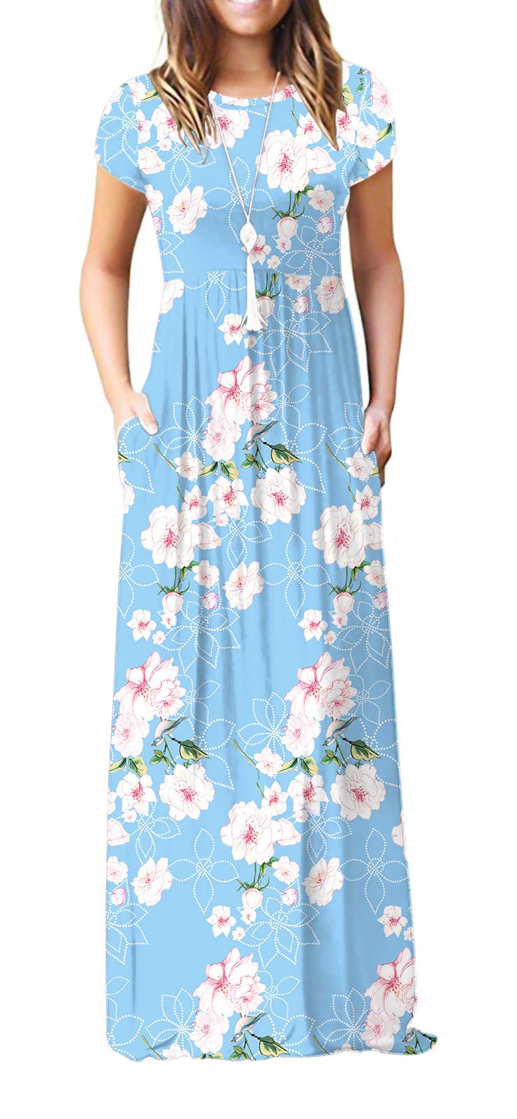 GRECERELLE Women's Maxi Dress Ladies' Summer Casual Short Sleeve Long Dresses wi