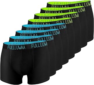 Fullluwaa Men's Boxer Shorts, Pack of 8, Cotton, Soft & Elastic Waistband