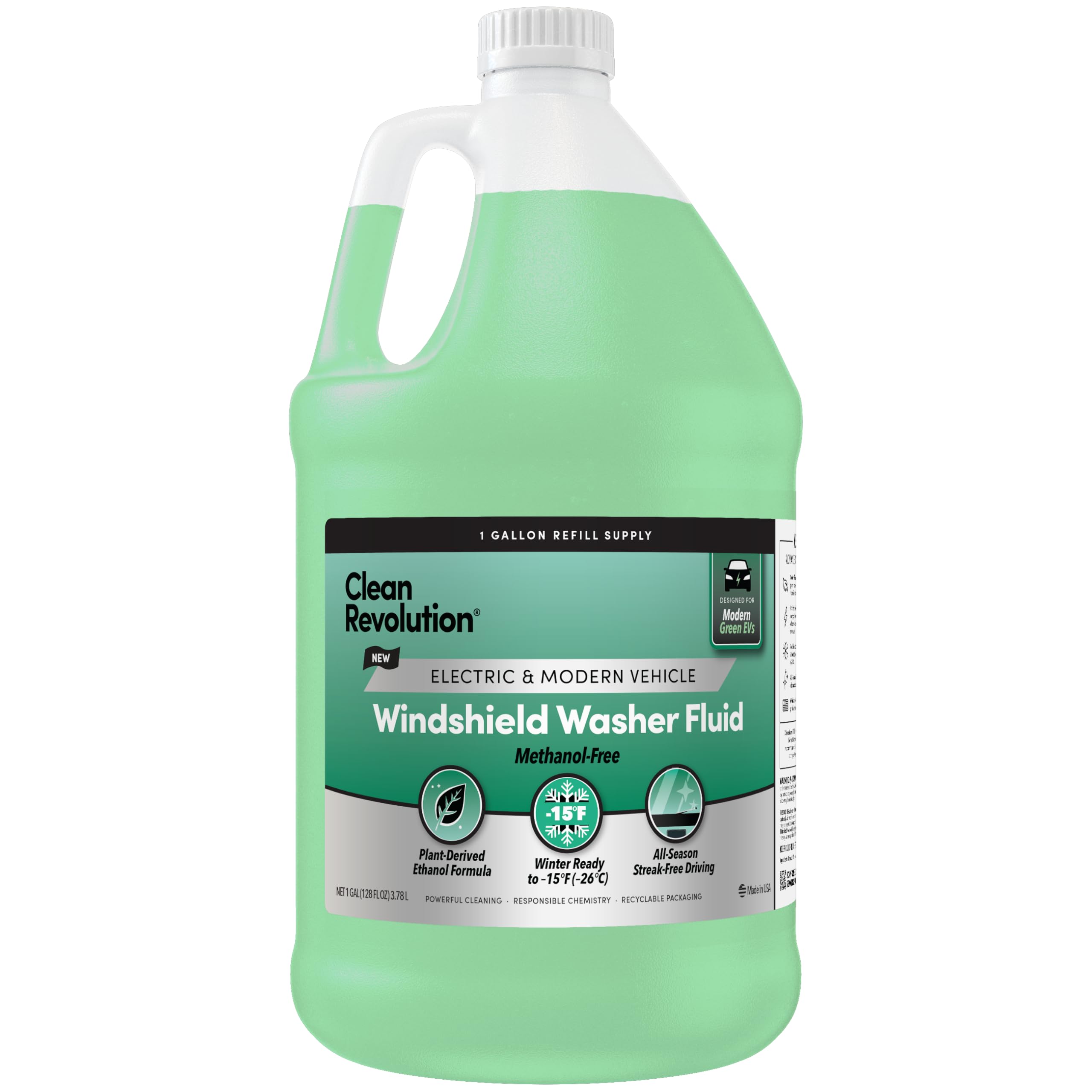 Clean Revolution EV Windshield Washer Fluid, 128oz, 100% Methanol-Free, Winter R