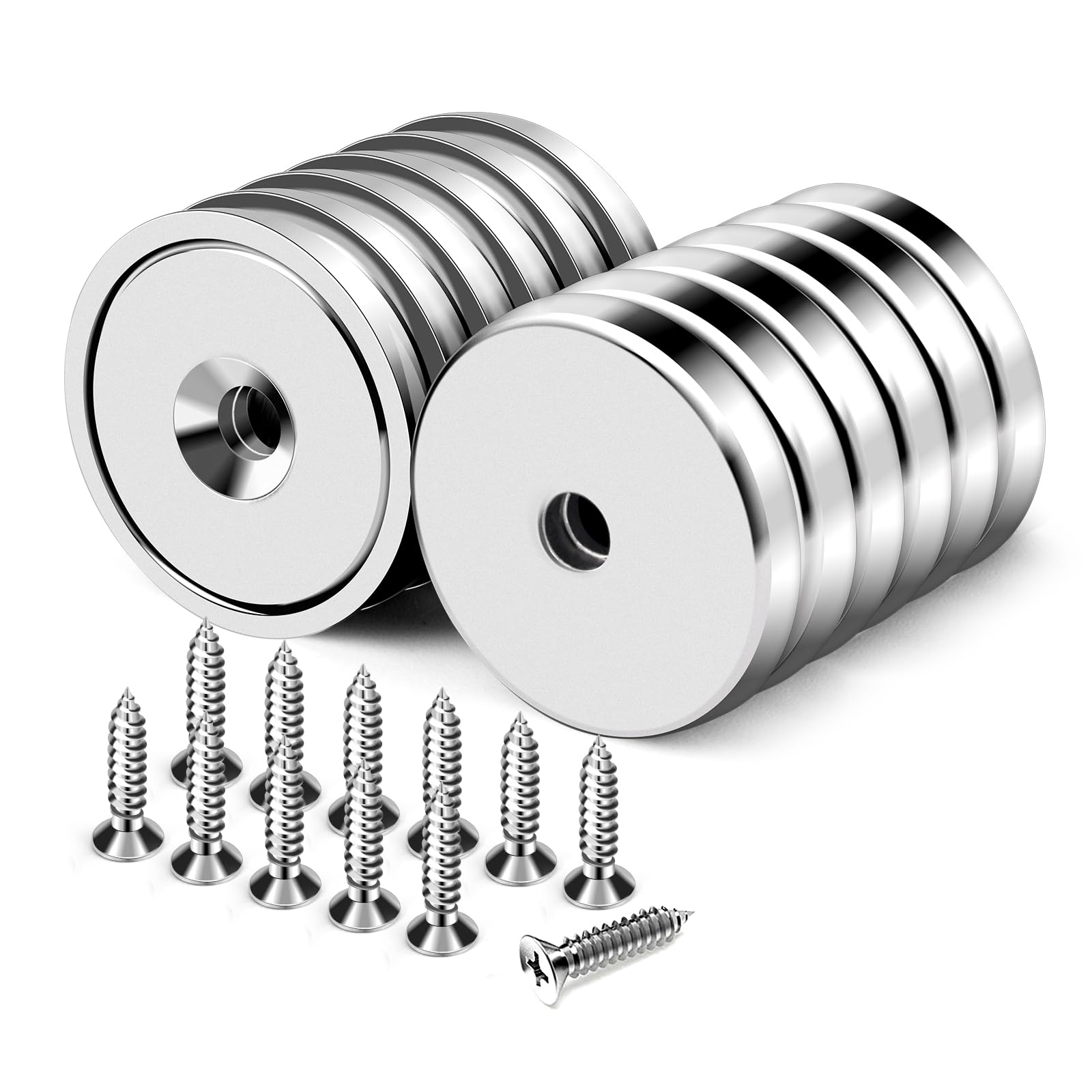 DIYMAG Rare Earth Magnets with Heavy Duty Countersunk Hole, 12 Pack | 60LBS Roun