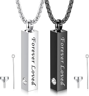 CASSIECA 2 Pieces Urn for Ashes Cremation Pendant for Men Women - Black CZ Stainless Steel Memorial Necklace - Ashes Jewelry Souvenirs