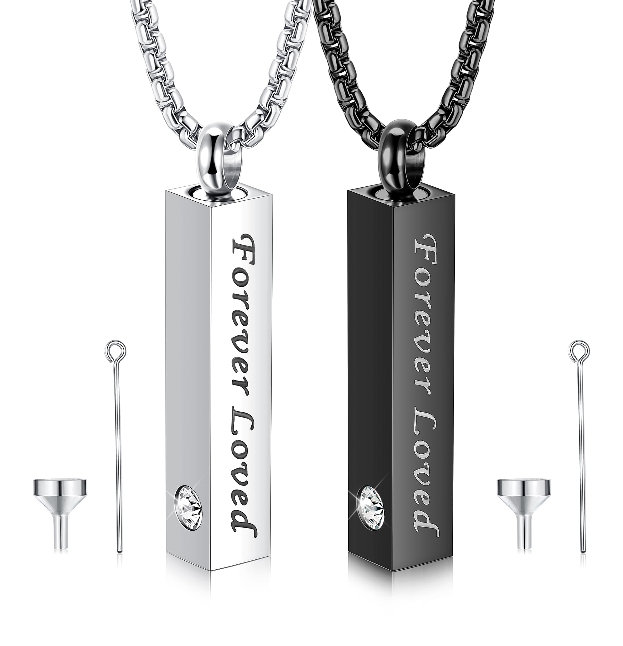 CASSIECA 2 Pieces Urn for Ashes Cremation Pendant for Men Women - Black CZ Stain
