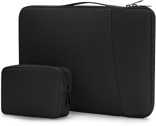 Cozary 14 Inch Laptop Computer Case with Small Case, Lightweight Waterproof PC Bag with Front Pocket for MacBook Air/Huawei/Lenovo/HP/Samsung, Black
