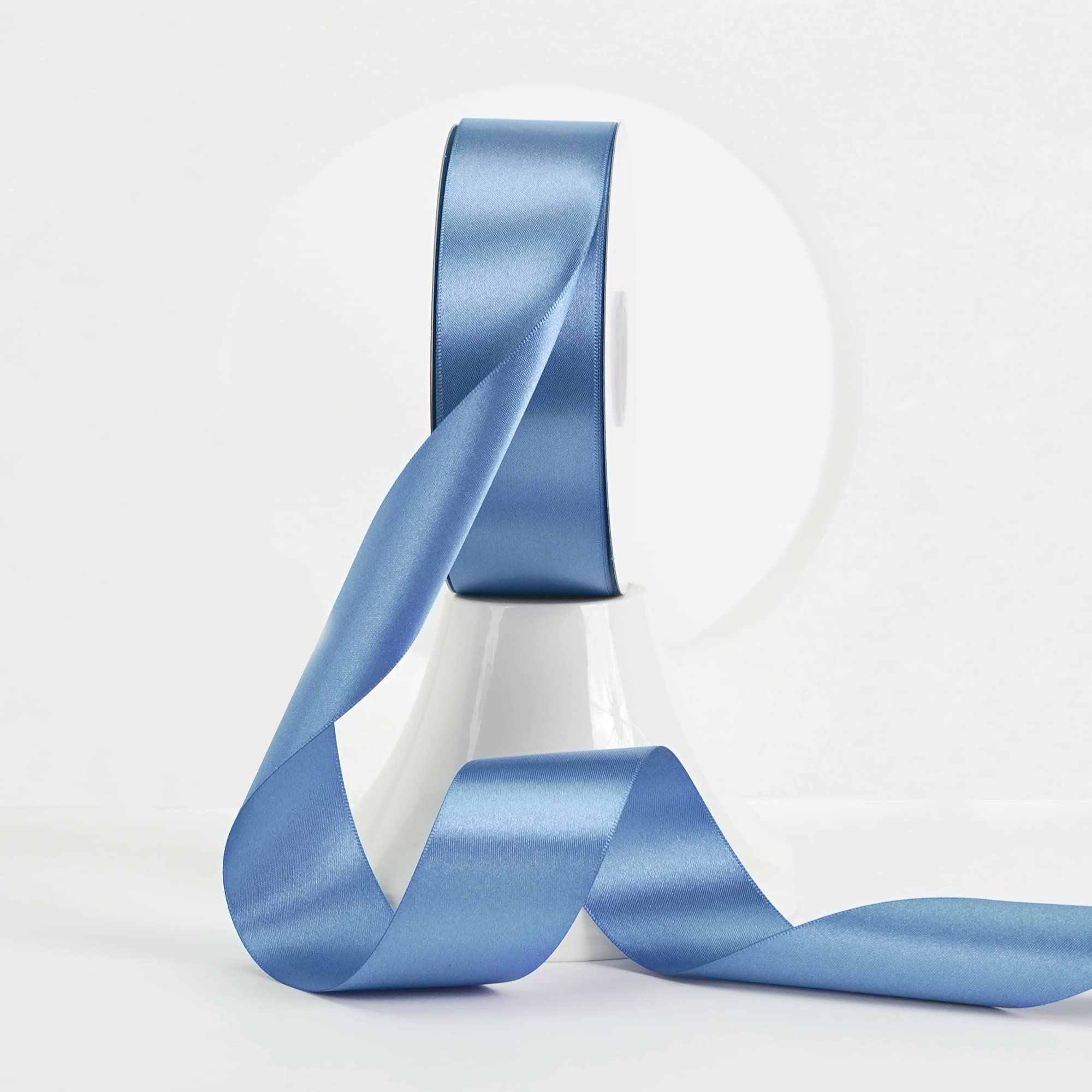 MEEDEE Smoke Blue Satin Ribbon 1-1/2 Inch Dusty Blue Ribbon Lux Double Faced Sat