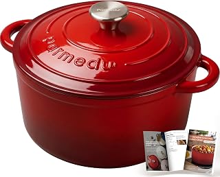 Parmedu 5.5QT Enameled Cast Iron Dutch Oven for Sourdough Bread Red | Non-Stick Slow Cooking & Home Meals Pot, Oven Safe up to 500℉, Easy to Clean, PFAS Free, Beginner-Friendly