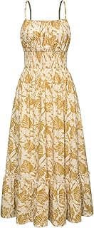 GRACE KARIN - Women's Summer Sleeveless Floral Spaghetti Strap Ruched Boho Beach Maxi Dress with Pockets