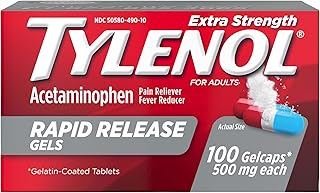 Tylenol Extra Strength Rapid Release Gels, 500 mg Acetaminophen, 100 Ct | Pain Reliever & Fever Reducer for Adults, Gelcaps with Laser-Drilled Holes, Fast & Strong Pain Relief