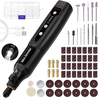 Cordless Mini Rotary Tool Set - 64Pcs Accessories 5 Speed 5000-18000rpm Multi-Purpose Mini Electric Grinder Kit 3.7V USB Rechargeable with Light for Engraving Grinding Polishing Cutting Sanding DIY
