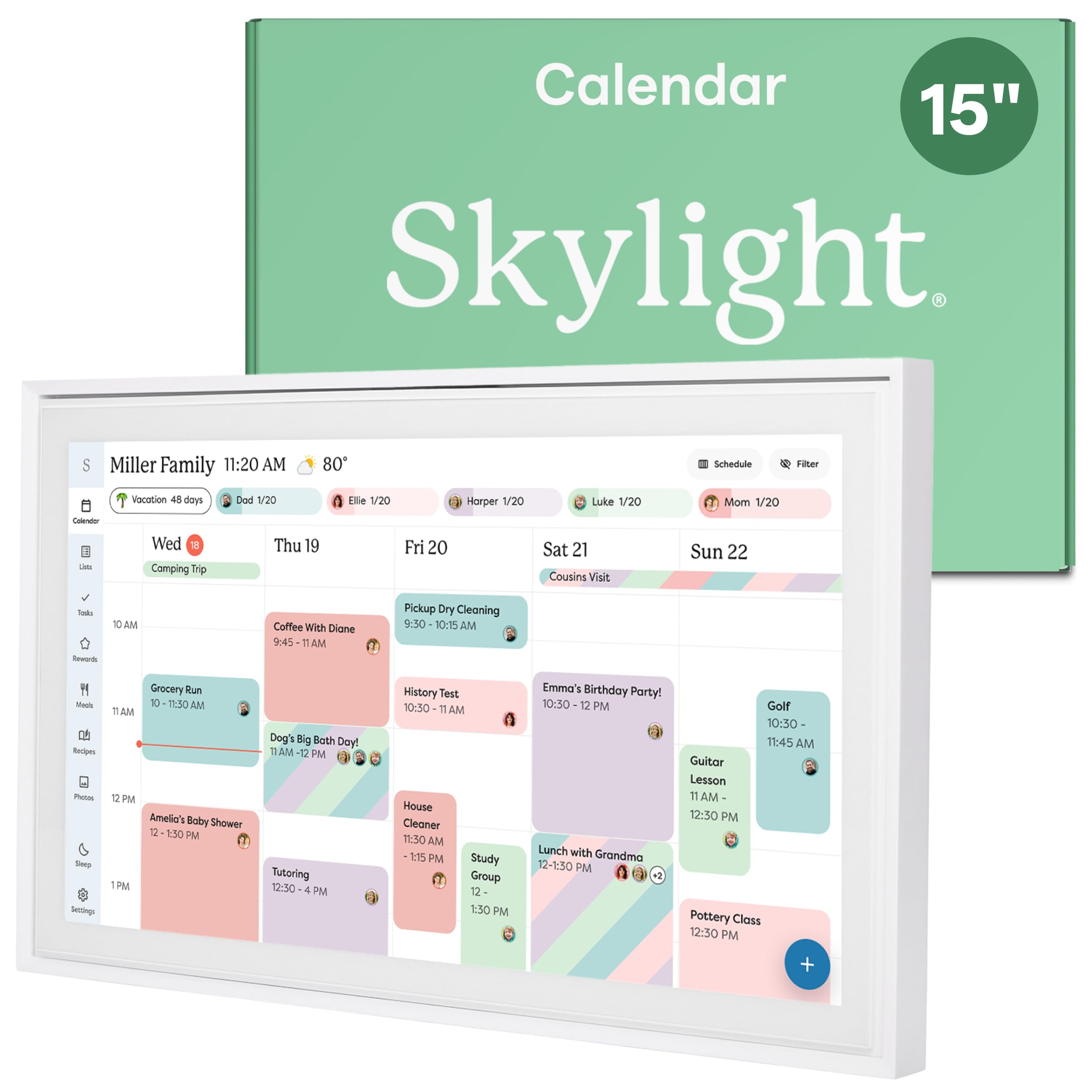Skylight Calendar – 15-inch Digital Calendar & Chore Chart, White | Full HD Touc