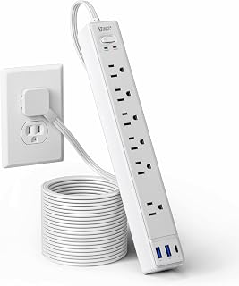 10Ft Flat Extension Cord with Multiple Outlets, Surge Protector Power Strip | SUPERDANNY Flat Plug Power Strip with 6 Outlets & 3 USB, Charging Station for Home, Office, College Dorm Room Essentials