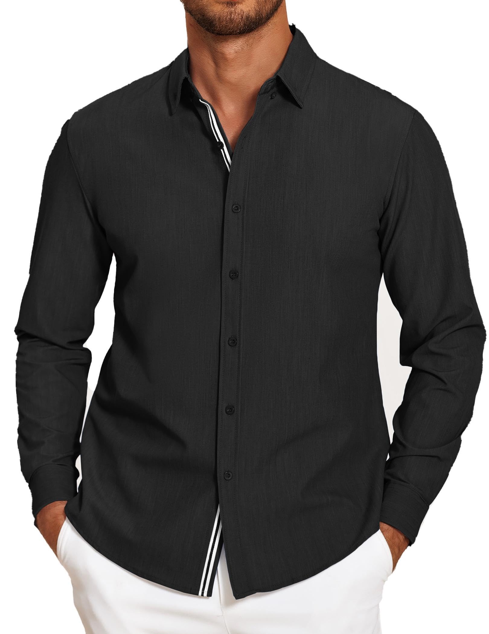 COOFANDY Men's Button Down Long Sleeve Stretch Denim Dress Shirt