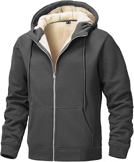 Tansozer Men Sherpa Lined Hooded Jacket Thermal Hoodies with Pockets
