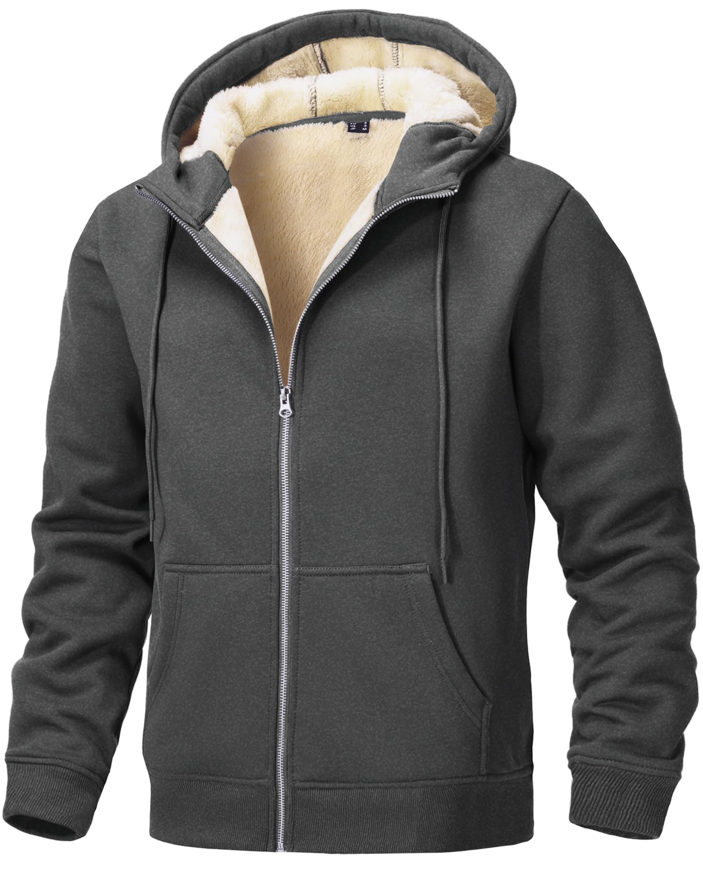 Tansozer Men Sherpa Lined Hooded Jacket Thermal Hoodies with Pockets