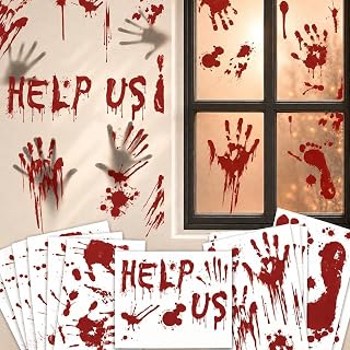 Halloween Window-Clings-Decorations Bloody-Handprint-Footprint Stickers, Scary Halloween Party Indoor/Outdoor Decoration, for Windows, Car - 12 Sheets