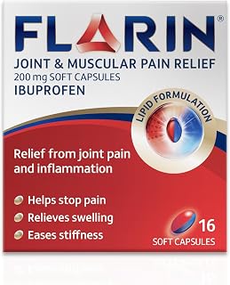 Flarin Joint & Muscular Pain Relief, 200mg Ibuprofen, 16 Soft Capsules | Back, Knee, Joint & Muscle, Rheumatic Pain, Targeted Pain Relief for Joints, Anti-inflammatory Pain killers