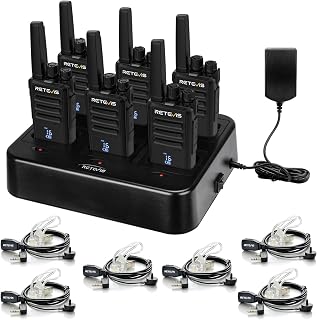 Retevis RT68H Two Way Radio with Earpieces and 6 Way Multi Charger(6 Pack) | for Business, Retail, Restaurant, Clear Sound Quality, Portable, Rugged, FRS, Key Lock, 1200mAh