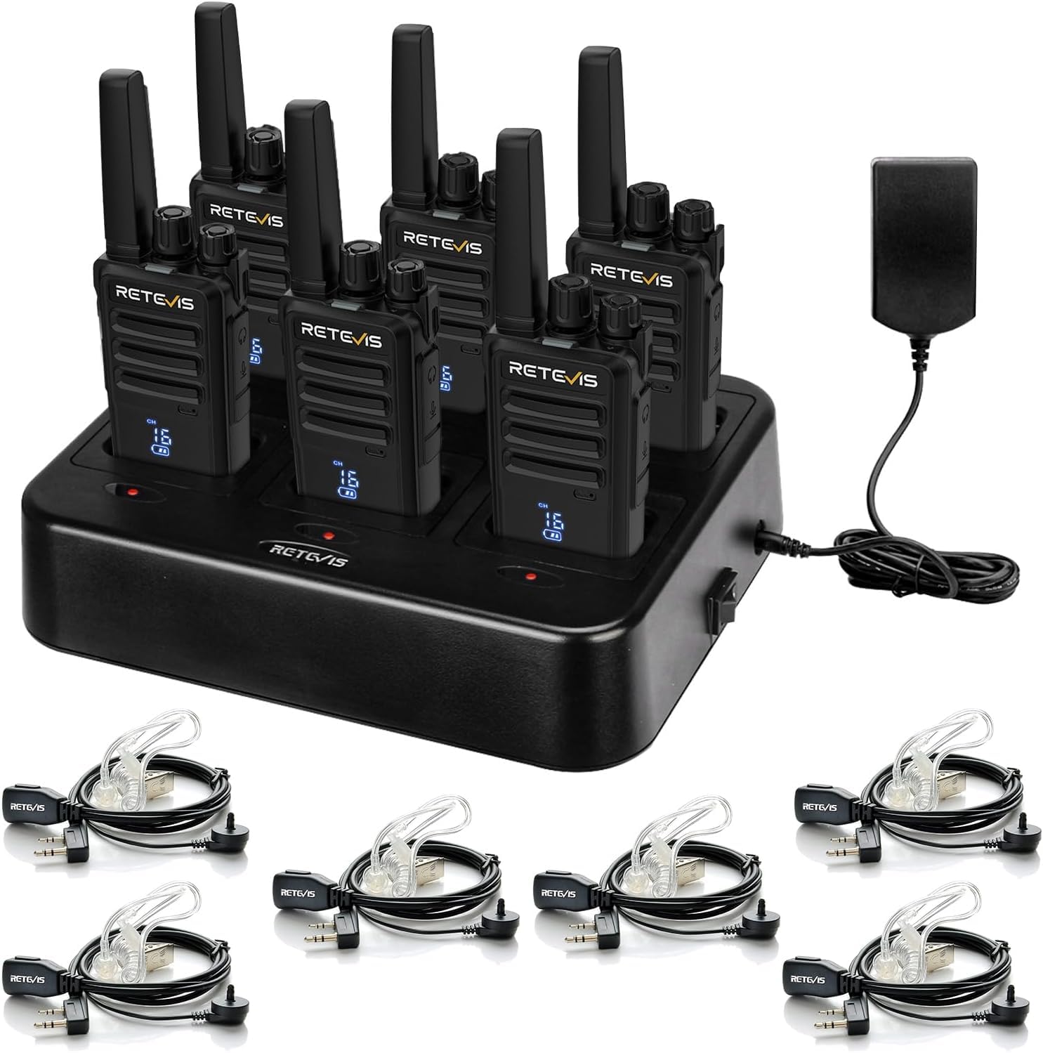 Retevis RT68H Two Way Radio with Earpieces and 6 Way Multi Charger(6 Pack) | for