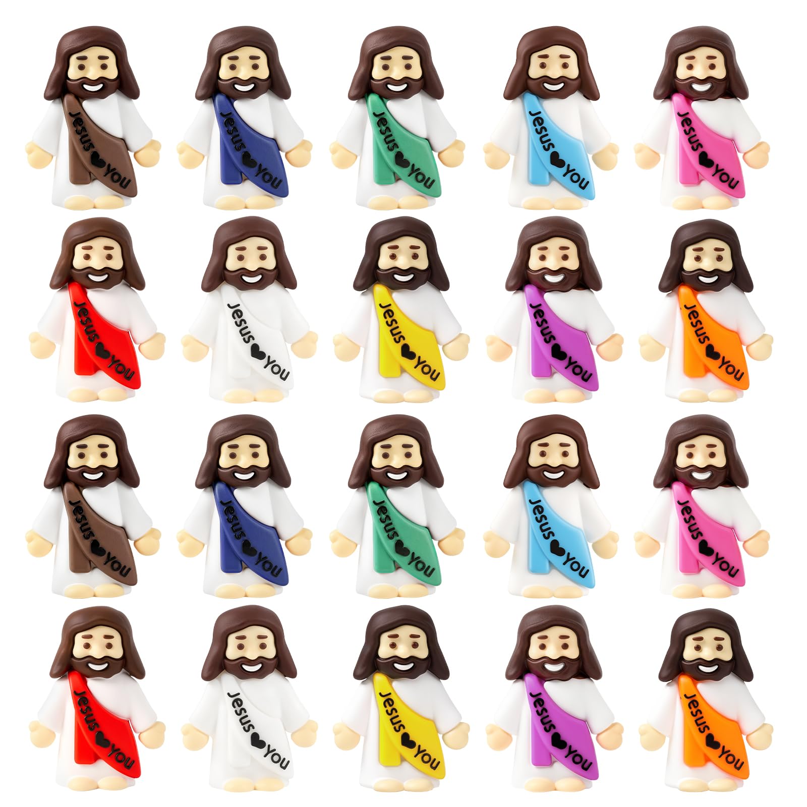 AKFAHOIF 20PCS Little Jesus Figures, Mini Jesus Figurines in Bulk, Multicolor Ti