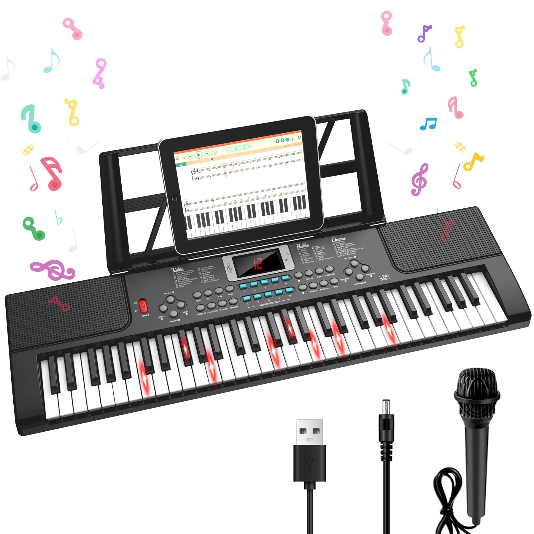 61 Keys Kid Piano Keyboard with Light-up Keys Teaching Mode Dual Speaker