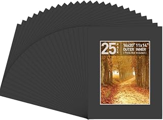 Golden State Art, 25 Pack 16x20 Black Picture Mat for 11x14 Photos
