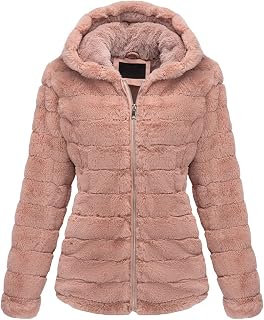 BELLIVERA Women Artificial Fur Wool Jacket, Fashion Hooded Short Wool Jacket in Spring and Winter