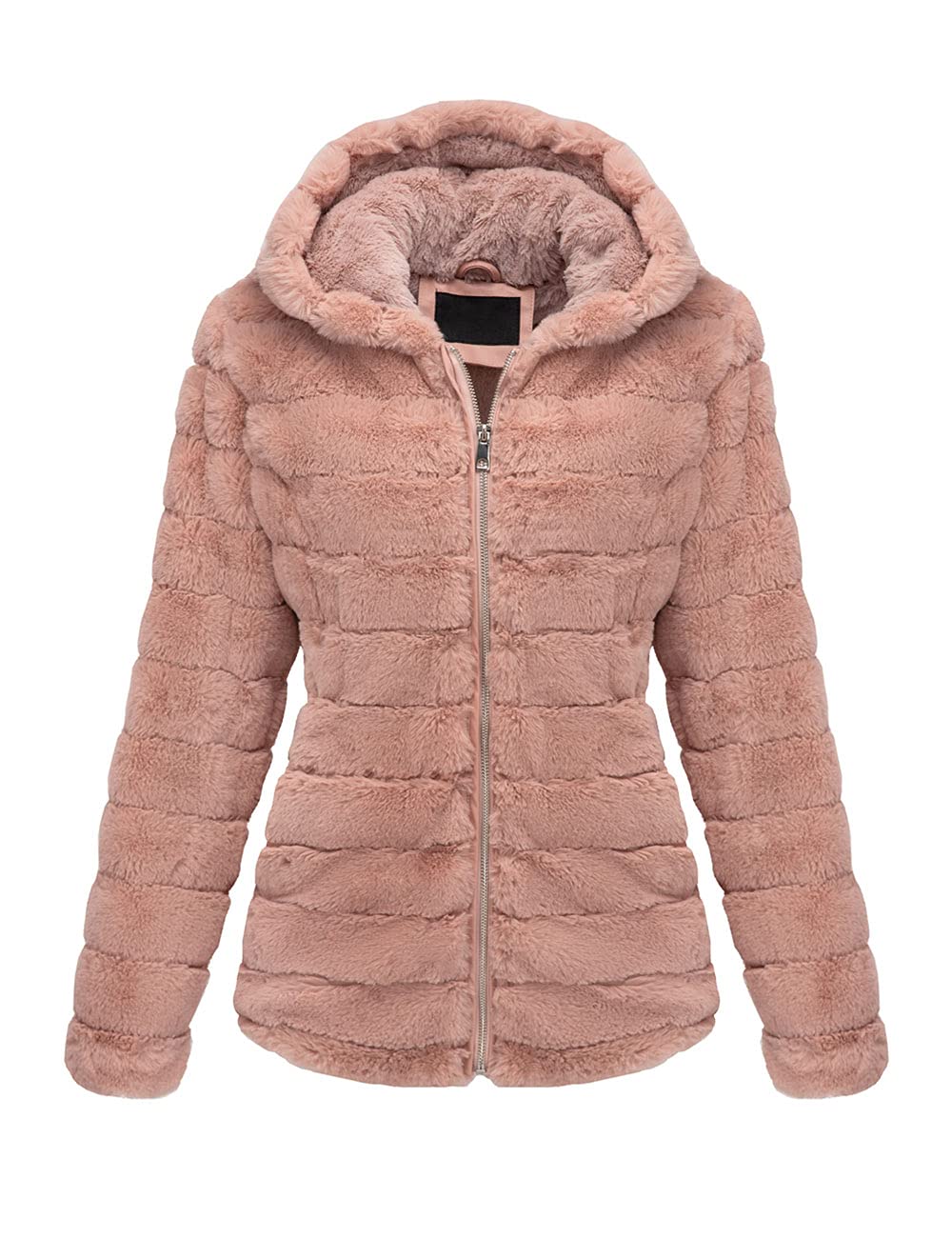 BELLIVERA Women Artificial Fur Wool Jacket, Fashion Hooded Short Wool Jacket in 