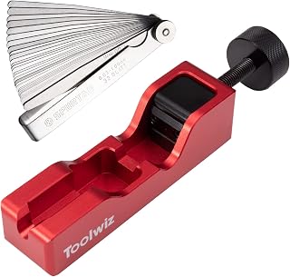 Toolwiz Spark Plug Gap Tool with 32 Blade Steel Feeler Gauge, Red | Gapping Tool, For 10mm 12mm 14mm 16mm Thread Spark Plugs, Valve Piston Adjustment Tool, with 0.001-0.04" Tapered Feeler Gauge