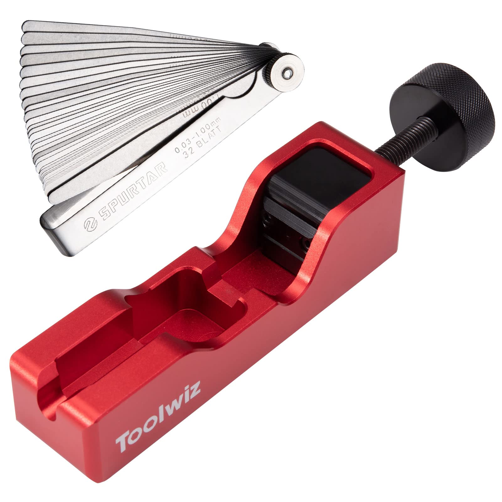 Toolwiz Spark Plug Gap Tool with 32 Blade Steel Feeler Gauge, Red | Gapping Tool