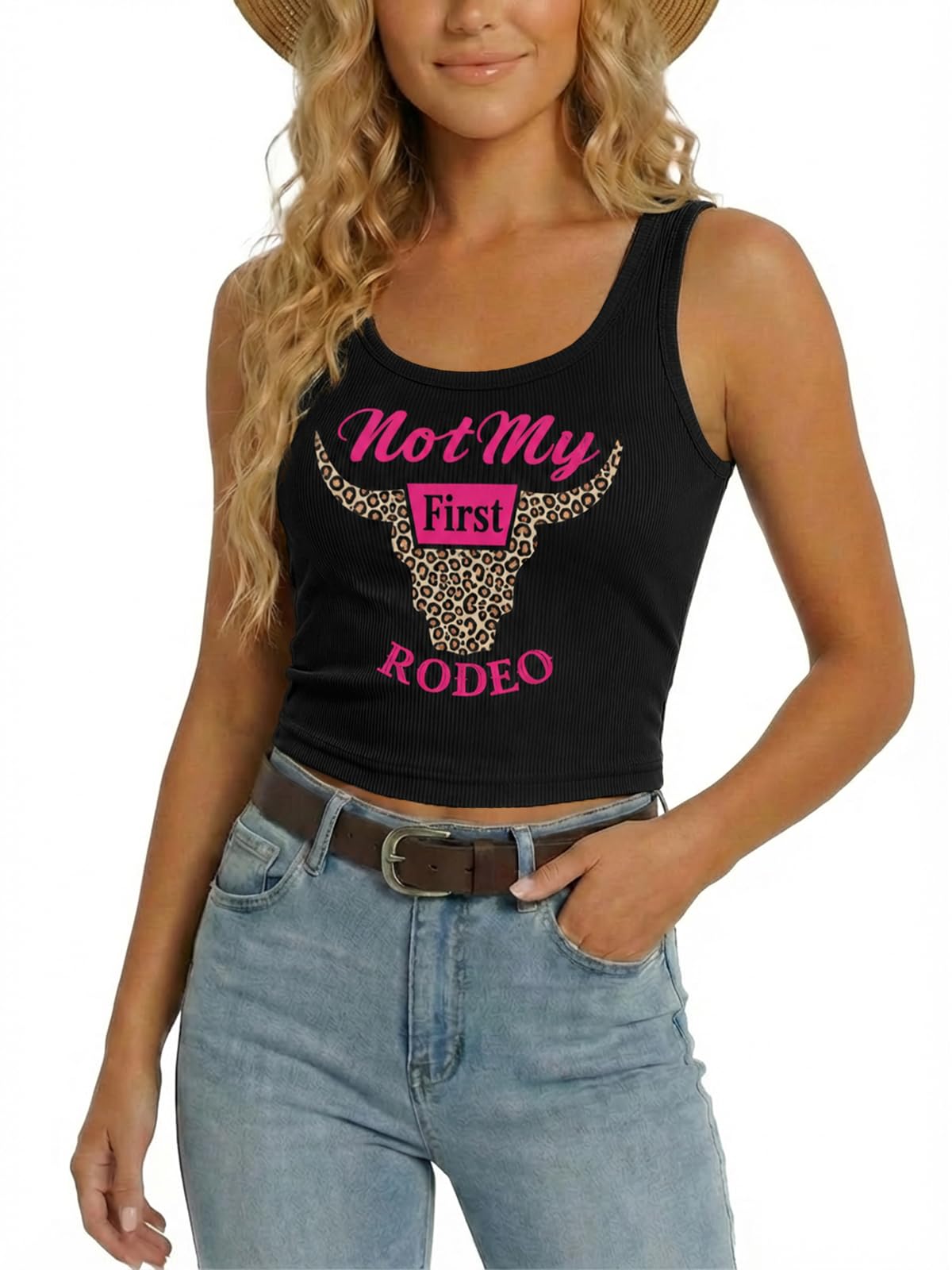 YHHR Women's Western Graphic Casual Cowboy Crop Tank Top Cute Outfit