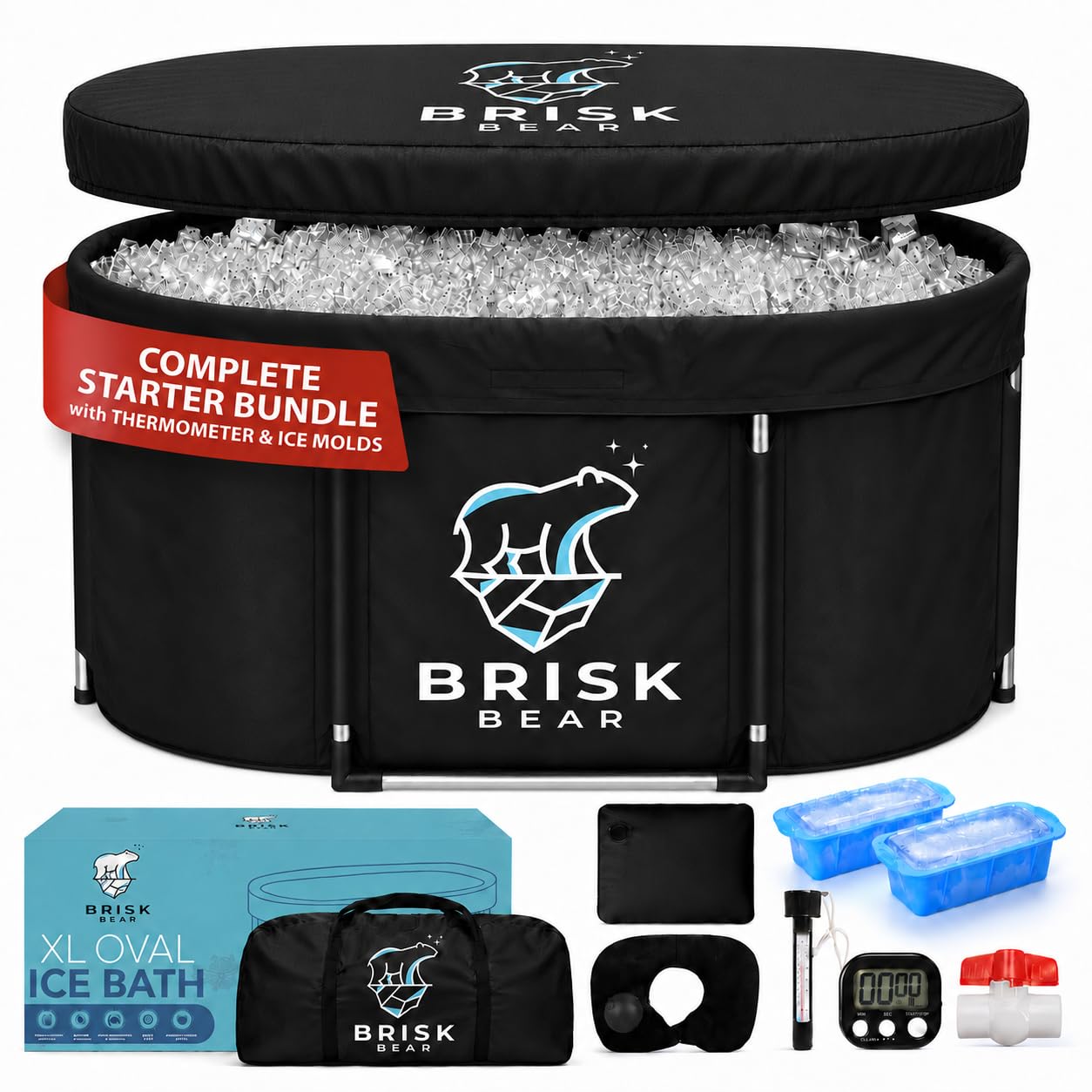 XL Oval Ice Bath Tub for Athletes with Cover by Brisk Bear - Extra Large Cold Pl