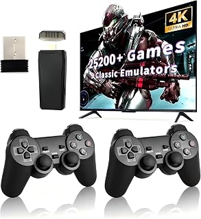Retro Game Console, Wireless Retro Game Console, 25200+ Games Built-in, Plug and Play Video Games, 4K HDMI Output, 9 Emulators, Dual 2.4GHz Wireless Game, Black