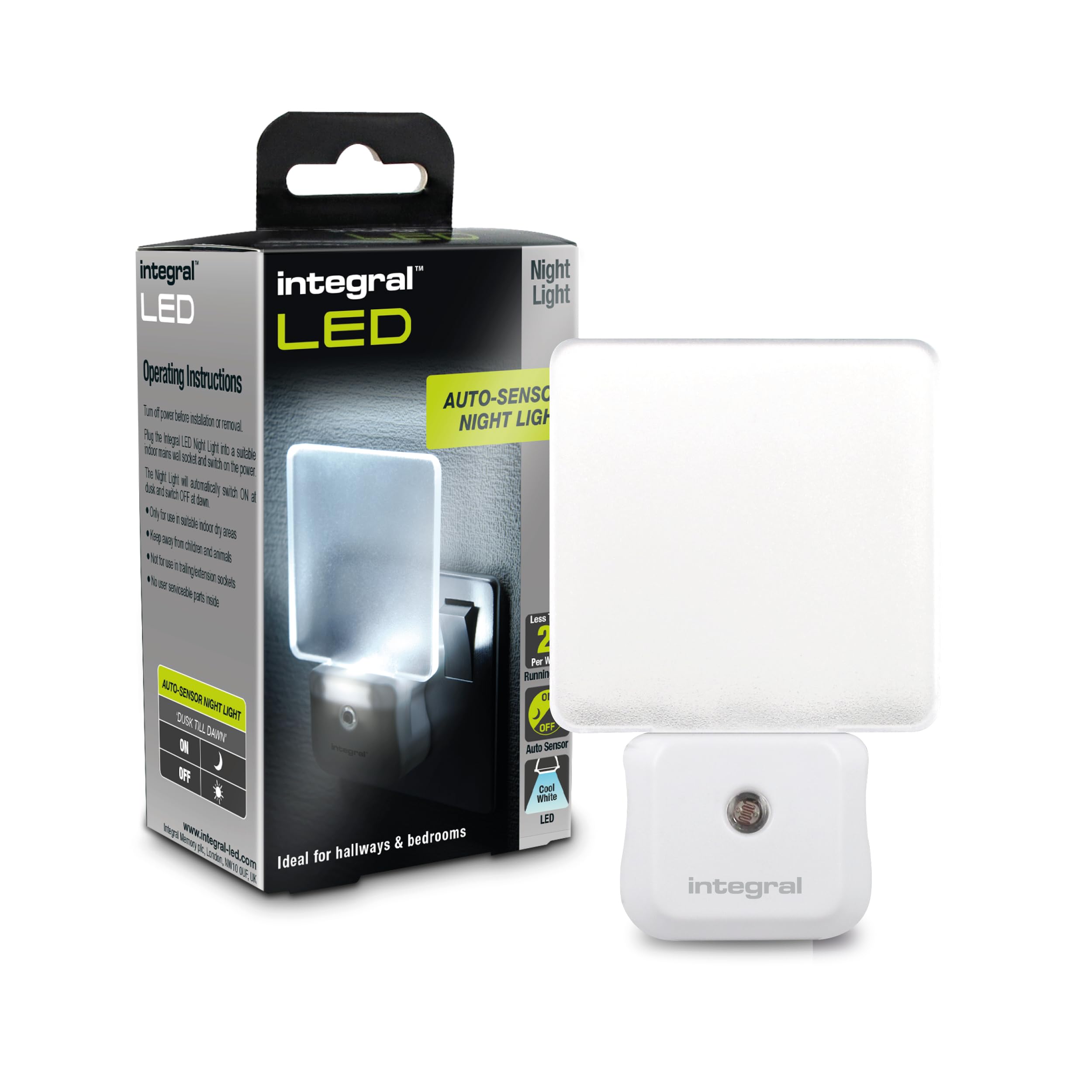 Integral LED Plug-in Night Light with Dusk-to-Dawn Sensor | Auto On/Off | Soft L