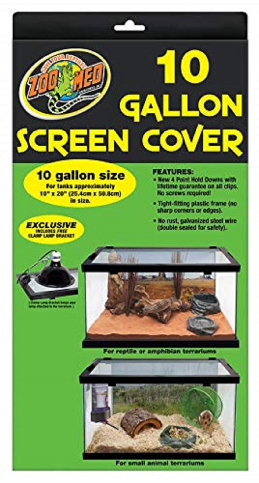 Zoo Med Screen Cover with New Clamp Lamp Bracket, 10 Gallon Tank