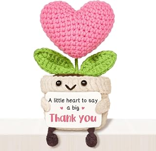 Thank You Gifts for Women, Crochet Pink Heart Flower with Appreciation Sign | Thank You Gift for Boss Coworker Nurse, Sister Friend Hostess Mentor Teacher with Appreciation Card