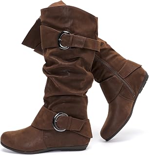Luoika Women's Extra Wide Calf Knee High Slouchy Boots, Wide Width Tall Boots with Flat Heel Side Zip