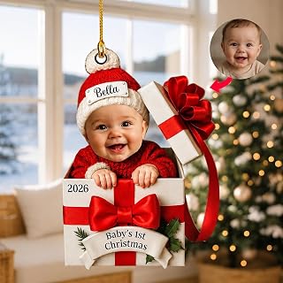 Personalized Baby’s First Christmas Ornament 2025, Custom 1st Christmas Ornament with Text Name, Newborn Baby Girl or Boy Keepsake Gift for Mom Dad Grandparents, Xmas Tree Decoration