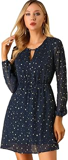 Allegra K Women's Metallic Star Print V-Neck Choker Party Dress