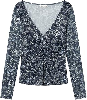 Springfield Long Sleeve Tulle Top with V Neck and Soft Gathering Camiseta De Manga Larga Mujer (Pack de 1)