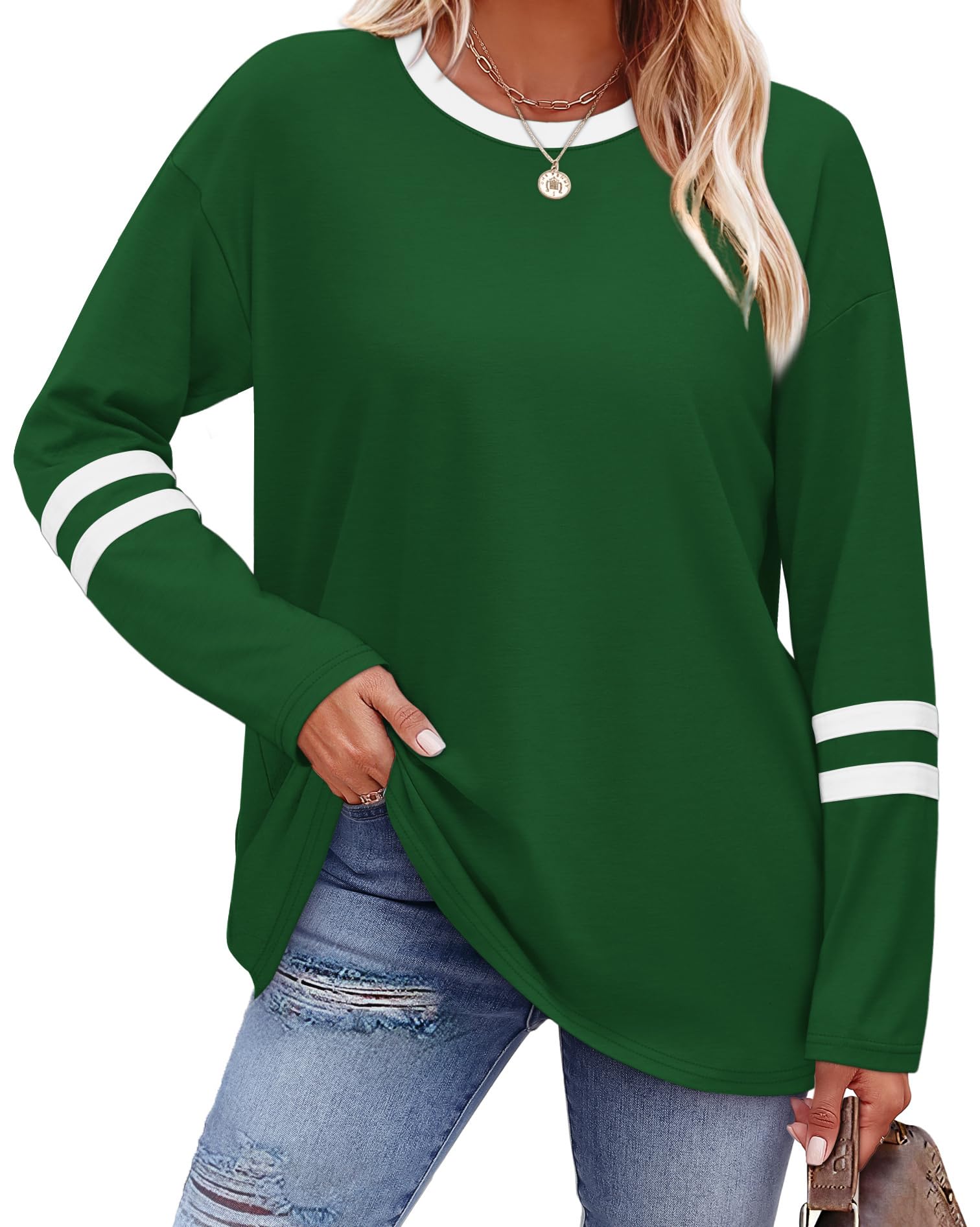 Sampeel Long Sleeve Shirts for Women Color Block Casual Tops Fall Outfits 2026 B