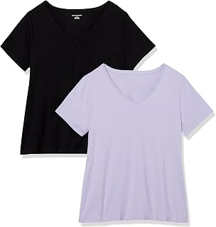 Amazon Essentials Damen Große Größen Klassische Passform V-Ausschnitt T-Shirt mit Kurzen Ärmeln, Mehrfachpackung