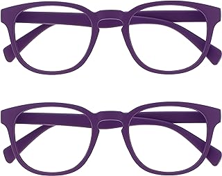 OPULIZE Pop 2 Pack Retro Round Purple Matte Smooth Men Women Reading Glasses Spring Hinges RR2-5 +2.50