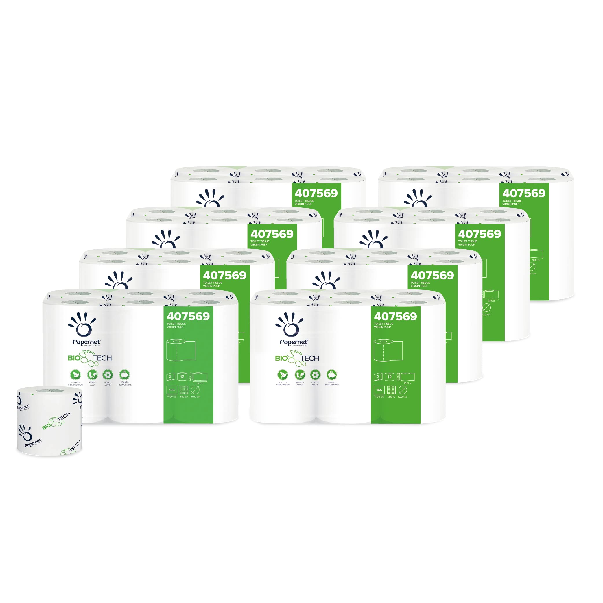 Papernet Bio Tech 96 Rolls of 2 Ply Toilet Paper | (407569) 8 Confezioni x 12 Ro