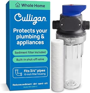 Culligan Whole House Water Filter System, 3/4" Standard, P5 Filter Included | IAPMO Certified | Shut-Off Lever | Pressure Release Button | Clear Housing | Protects Pipes & Appliances | Filter Included