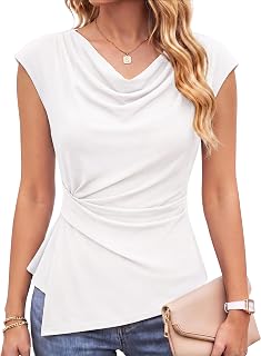 Cuffbow Cowl Neck Peplum Tops for Women Dressy Casual Short Sleeve Business Work Blouses Summer Trendy Shirts Outfits Spring
